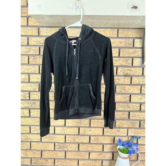 Juicy Couture Jackets & Blazers - Juicy Couture Black Zip‎ Up Hoodie Long Sleeve Jacket Sequins Graphic